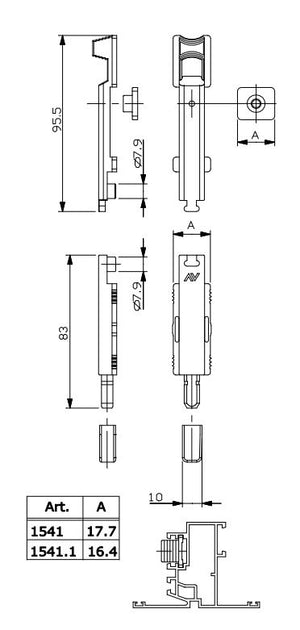 SAVIO PALETTO MODELLO "CHIUDO" CORSA 20 mm. PROFILO METRA - IN ZAMA
