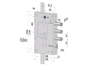 SECUREMME Serratura triplice 250 SX CR S.3 int.37 mm c/cuore intercambiabile a cilindro 4 mandate