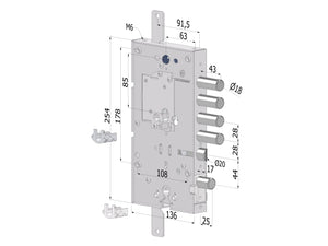 SECUREMME Serratura tripl.253 DOPPIO CILINDRO SX CR S.3 INT.28 mm c/cuore cilindro