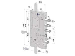 SECUREMME Serratura tripl.253 DOPPIO CILINDRO SX CR S.3 INT.37 mm c/cuore cilindro