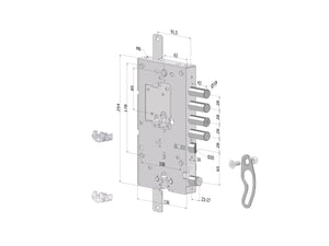 SECUREMME Serratura triplice 254 MULTIFUNZIONE DOPPIO CILINDRO SINISTRO INTERASSE 28 mm con cuore cilindro