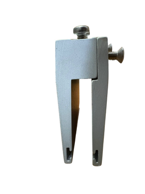 COMPAS SUPPORTO SINISTRO A PINZA 70 mm. INCLINATO 30° PER VETRI DA 8 mm. - FINITURA ALLUMINIO ESTRUSO COLORE ARGENTO