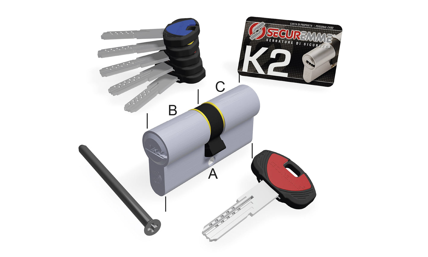 SECUREMME Cilindro k2 100 mm. (40+60) 5 chiavi nickelate