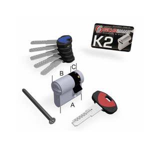 SECUREMME Cilindro K2 a 10 perni con chiave 60-10 +1 chiave cantiere +3 chiavi 0CK2 finitura Cromo Satinato
