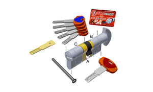 SECUREMME Cilindro EvoK64  Pomolo - Chiave a 11 perni e 4 elementi mobili attivi con 5 chiavi + 1 chiave di cantiere 0K64XNI finitura Cromo Satinato