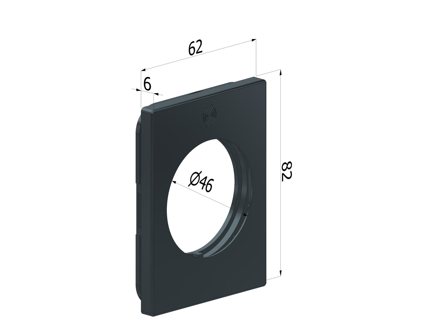 SECUREMME Kit piastrina serie 4350 QUADRA 62x82x6 mm foro diametro Ø 46 mm Alluminio Anodizzato Nero