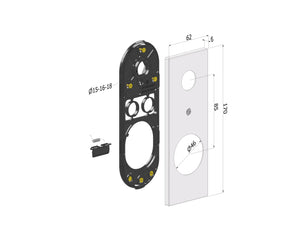 SECUREMME kit placca quadra 62x170x6 mm. con foro diametro 46 mm. colore argento