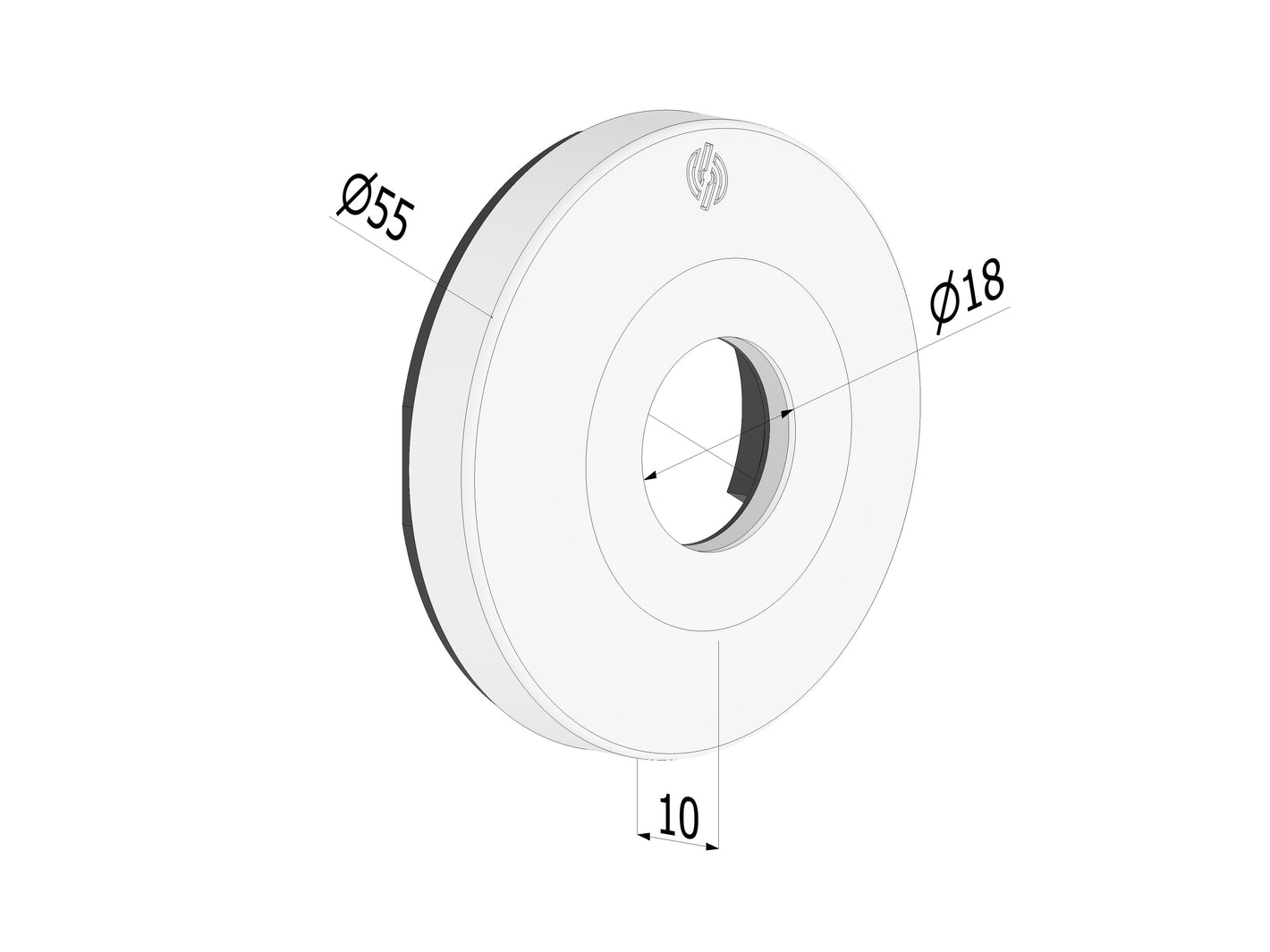SECUREMME Kit rosetta 4752 Ø55x10 mm in allum. anod. argento F1 per maniglia/pomolo/mezzaluna limitatore con supporto plastico