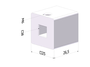 SECUREMME cubetto 5035 25x25 mm. per codolo, cilindro diametro/quadro 8 mm. colore argento