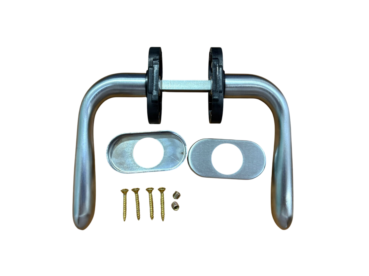 GHIDINI PIETRO BOSCO DOPPIA MANIGLIA MODELLO UNO QUADRO 8mm. CON ROSETTA OVALE FINITURA OCS OTTONE CROMO SATINATO SENZA MOLLA