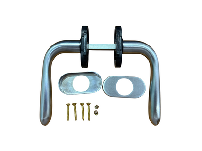 GHIDINI PIETRO BOSCO DOPPIA MANIGLIA MODELLO UNO QUADRO 8mm. CON ROSETTA OVALE FINITURA OCS OTTONE CROMO SATINATO SENZA MOLLA