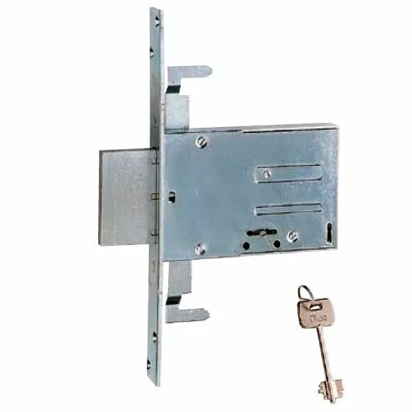 ISEO Serratura triplice con chiave a doppia mappa per inferriate e porte in ferro, entrata 60/70 mm.