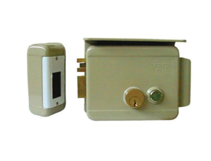 YALE Serratura elettrica con mandata e pulsante per ferro da applicare, entrata 50/60/70 mm. - finitura zincata