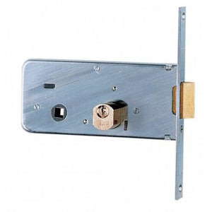 ISEO Serratura per fascia con cilindro tondo sfaccettato e scrocco. Frontale 20 mm. - entrata 60 mm.