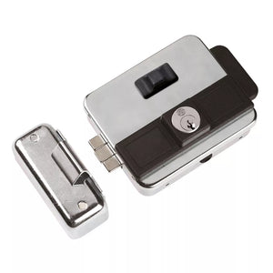 ASSA ABLOY Serratura ad applicare modello "MULTIPLA" con pulsante e cilindro fisso - colore grigio