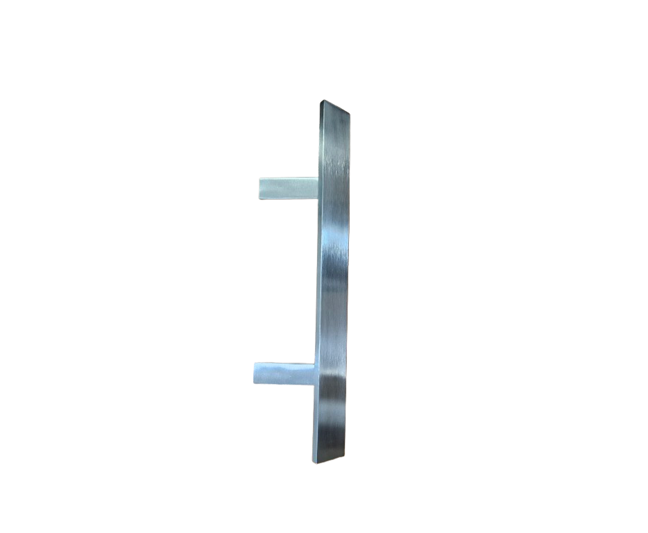 FIMET Maniglione modello OREGON 841Z.400 in acciaio inox satinato. Sezione barra 40x10 mm. Kit di fissaggio a coppia incluso. Kit di fissaggio montaggio singolo per legno incluso.