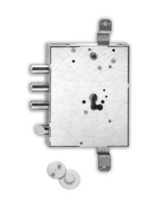 ISEO Serratura per porta blindata serie 600 a cilindro con movimento ad ingranaggi. Catenaccio e scrocco reversibile, corsa 30 mm., tre chiusure, zincata, entrata chiave 89 mm. con dadi in gabbia.