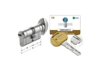 MOTTURA Doppio cilindro "CHAMPIONS C39" CHIAVE-POMOLO (removibile) a 5 perni di cifratura con 3 chiavi +1 cantiere - Duplicazione PROTETTA