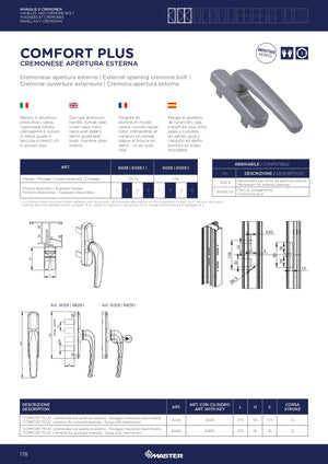 Master Cremonese apertura esterna COMFORT PLUS con chiave e cursori regolabili 14 -37 mm Colore Avorio RAL R1013