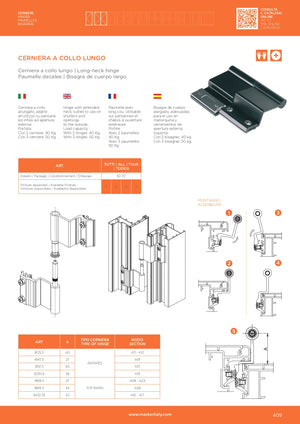 Master Cerniera a collo lungo ad aggancio rapido RAPID adatte all'utilizzo su persiane ed infissi ad apertura esterna cerniera a 2 ali collo lungo 27 mm Portata con 2 cerniere 40 Kg Con 3 cerniere 50 Kg Colore Nero Opaco