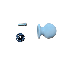 SAGUATTI Pomolo in alluminio verniciato colore BIANCO ral 9010 Ø 50 mm. Dotato di sistema di fissaggio brevettato con base in nylon a ghiera dentata e vite.