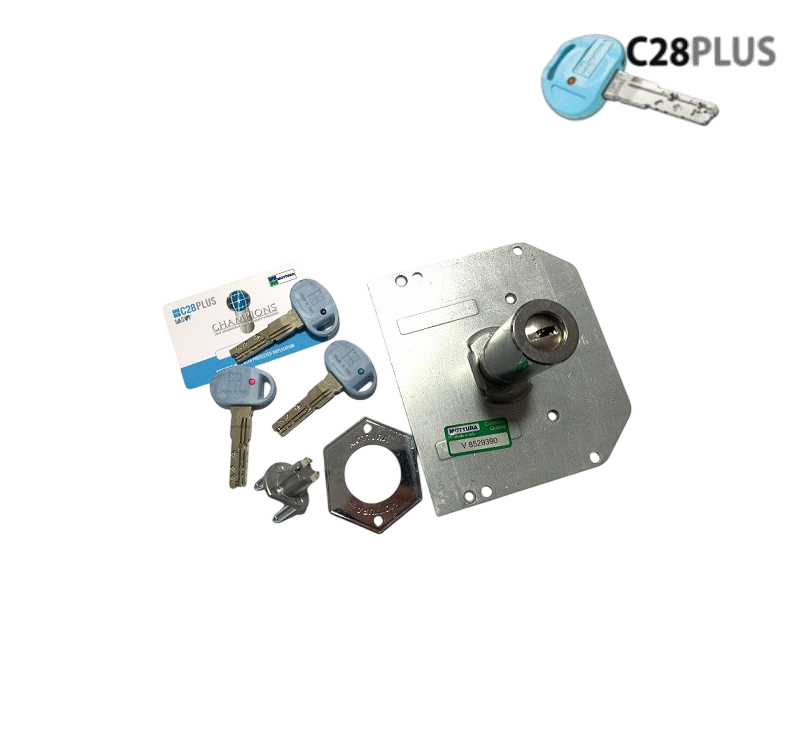 Mottura Cilindro Pompa Chiave C28PLUS mm. 60. Montato su piastra con chiave piatta a profilo europeo C28 lunghezza cilindro 60 mm 3 chiavi in dotazione. Per serrature SERIE 30.600 - 30.651