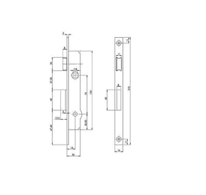 ISEO Serratura profilo a spillo con scrocco e mandata, entrata 16 mm.
