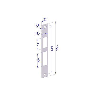 SECUREMME Contropiastra 25x150x2,5 mm per serrature ad infilare Zincata Bianca